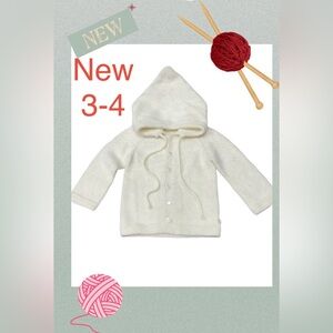 New angora knitted hooded cardigan sweater sz 3-4 white